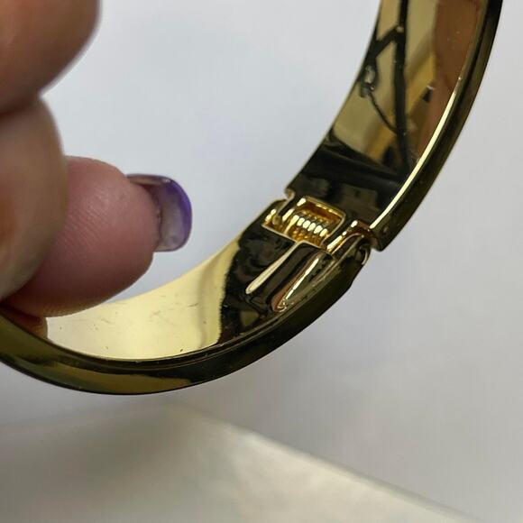 Talbots bangle bracelet gold tone with turquoise green blue teal enamel classic - Picture 7 of 16